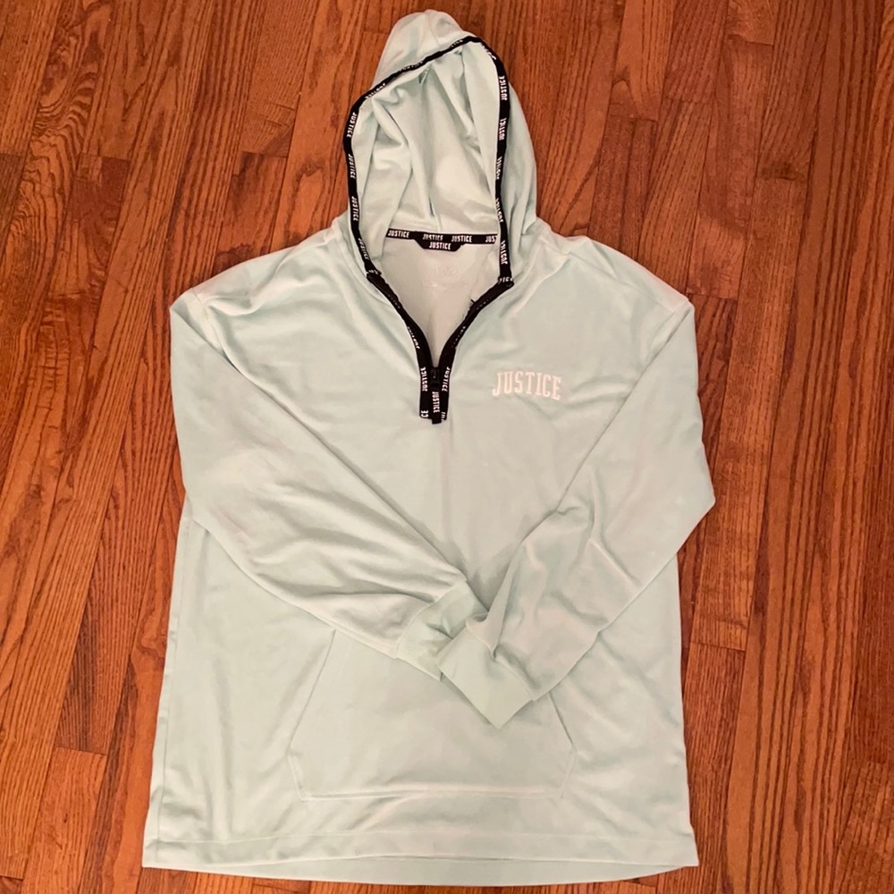 Justice velvet hoodie! Front pocket. Like new and never worn. Half zip.